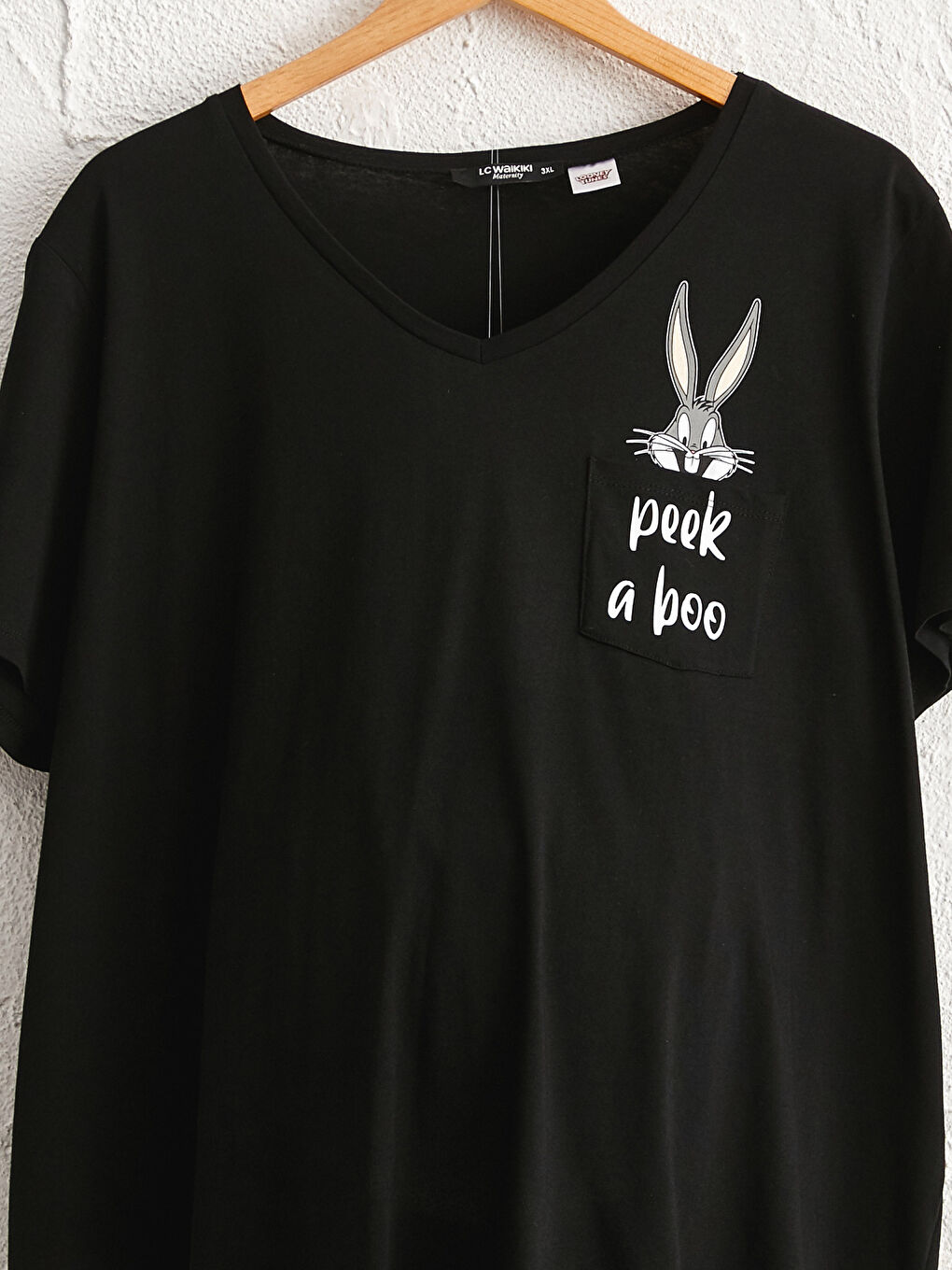Siyah Bugs Bunny Baskılı Pamuklu Hamile Tişört-2