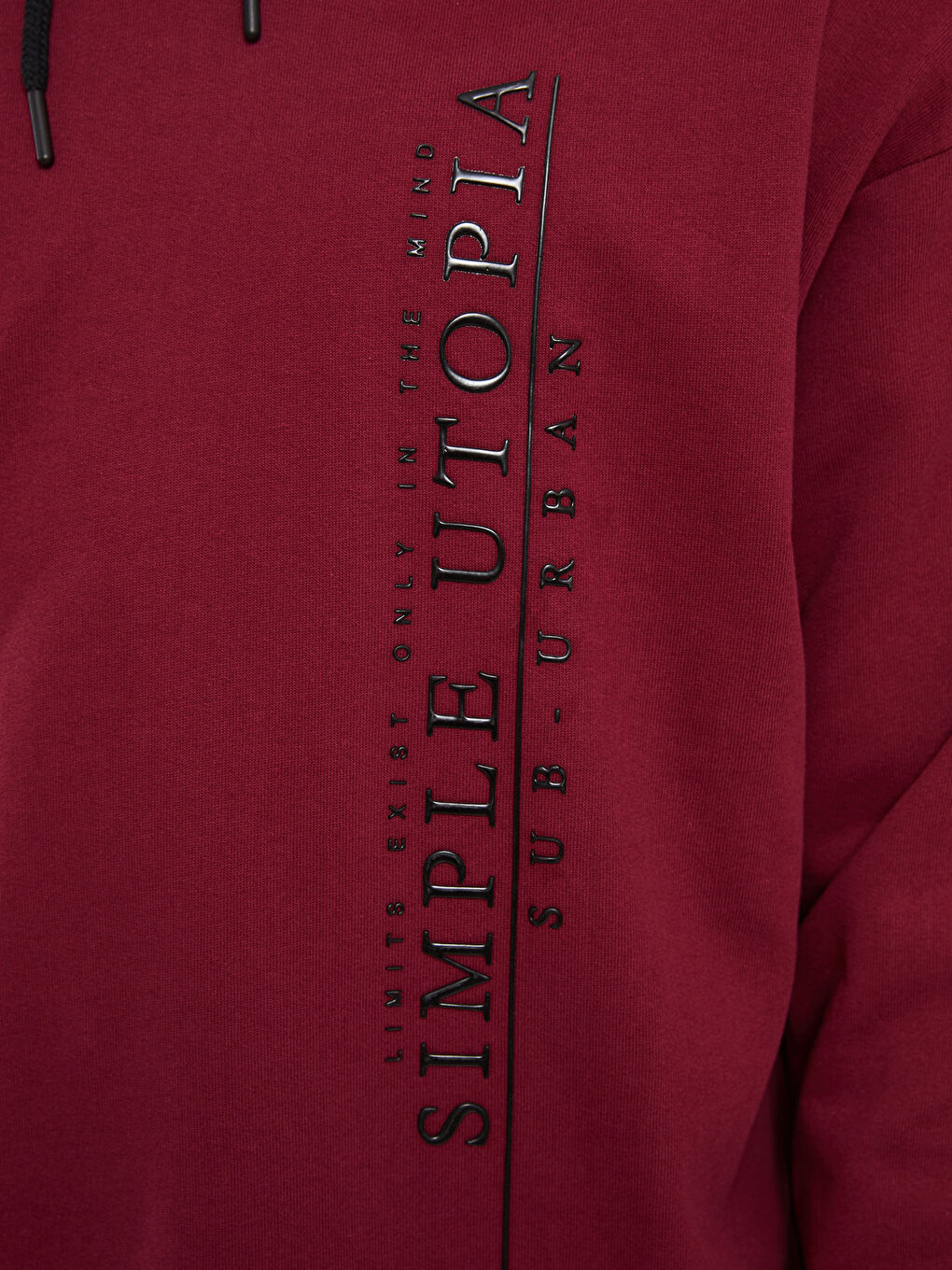 Bordo Uzun Kollu Baskılı Kalın Erkek Hoodie-3