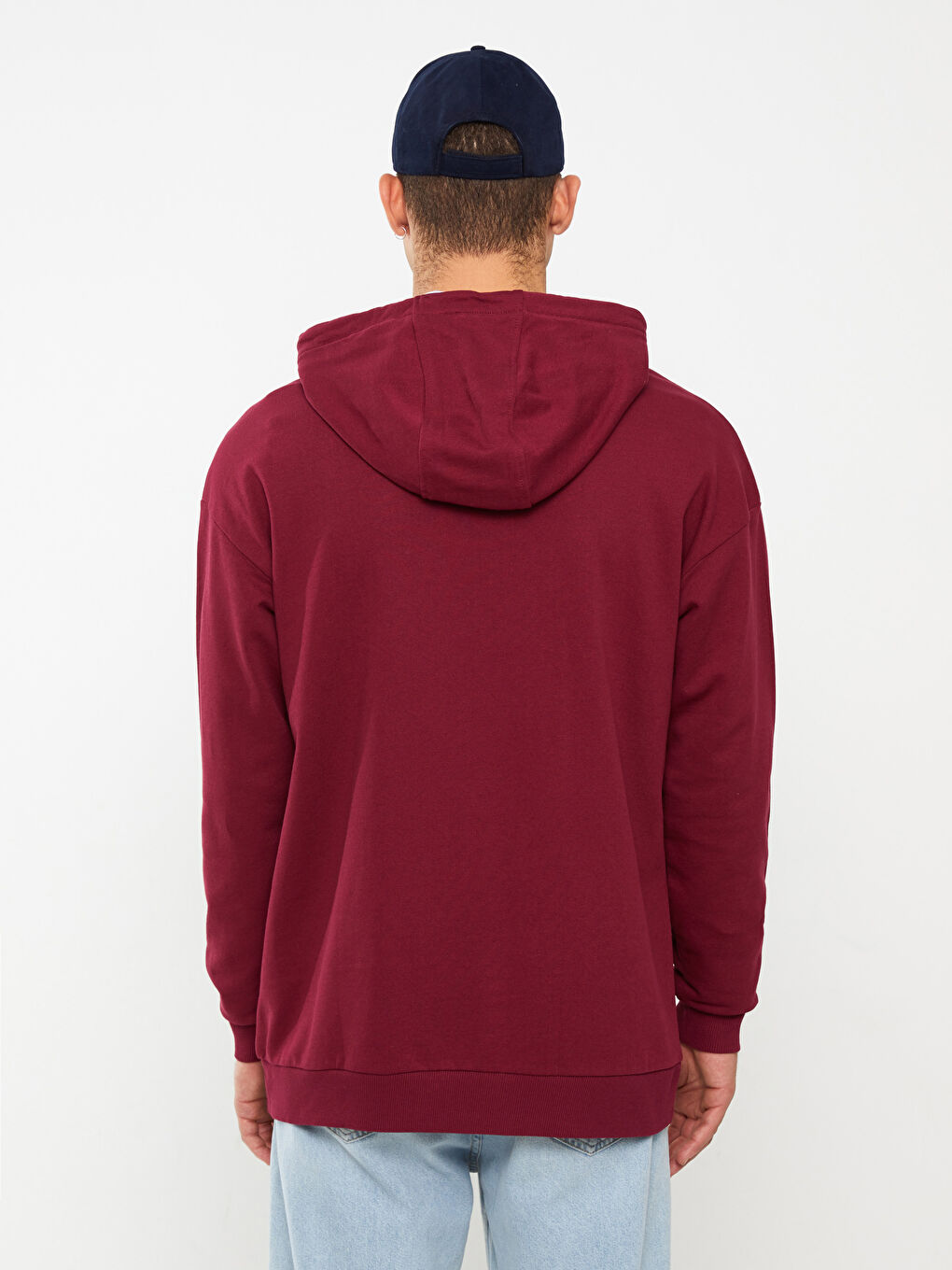 Bordo Uzun Kollu Baskılı Kalın Erkek Hoodie-4