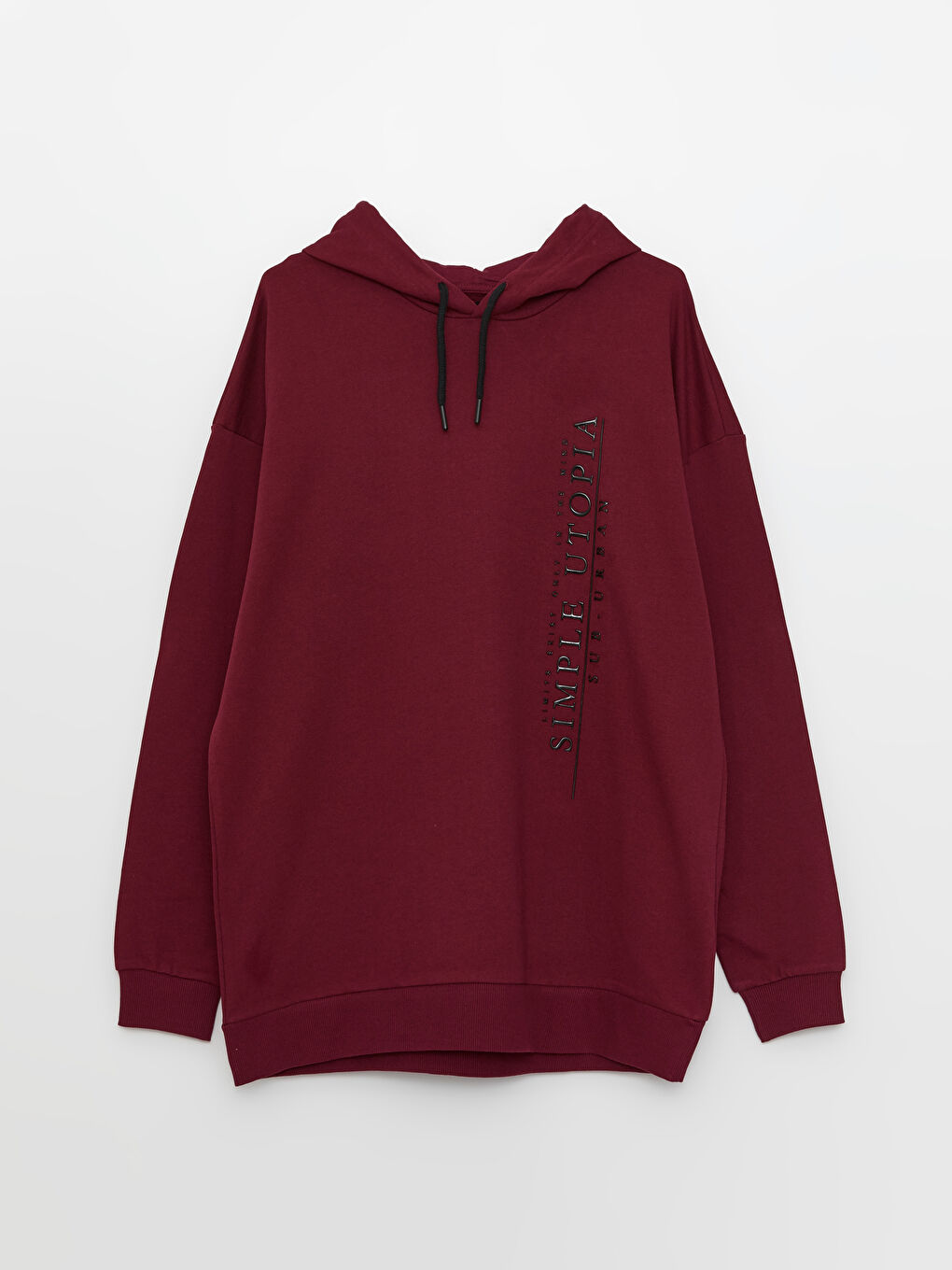 Bordo Uzun Kollu Baskılı Kalın Erkek Hoodie-5