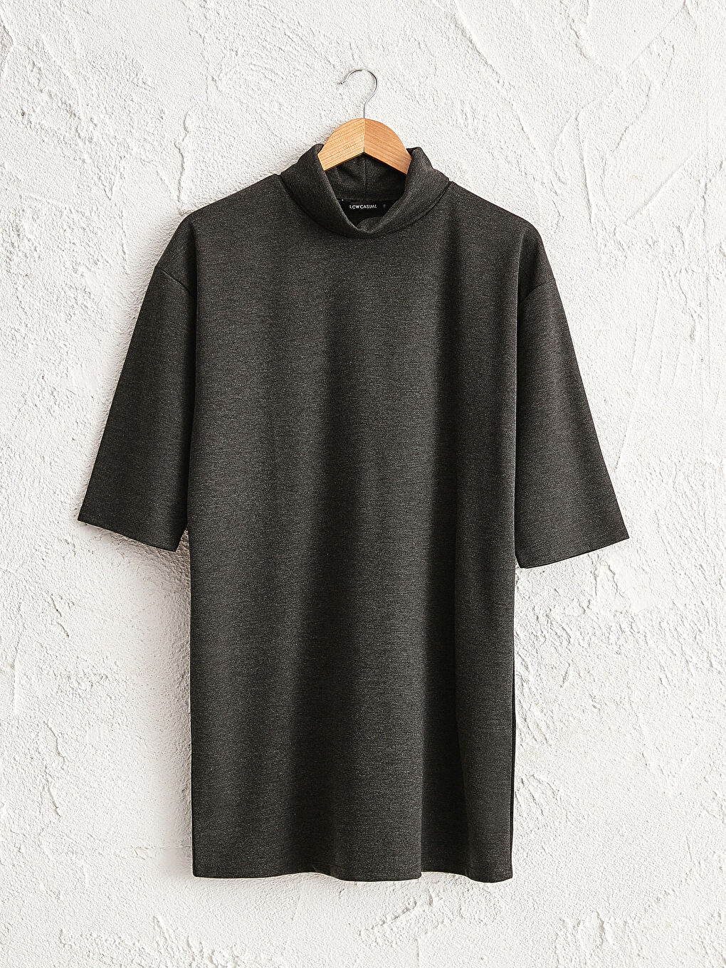 Antrasit Yarım Balıkçı Yaka Düz Elbise-2