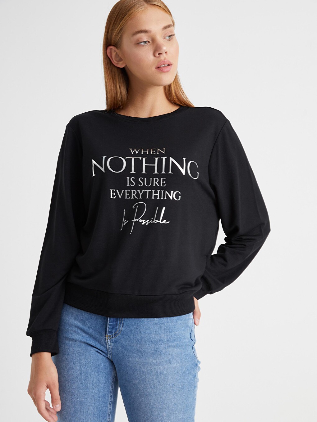 LCW Vision Yazı Baskılı Sweatshirt - 0WEI77Z8-CVL | LC Waikiki