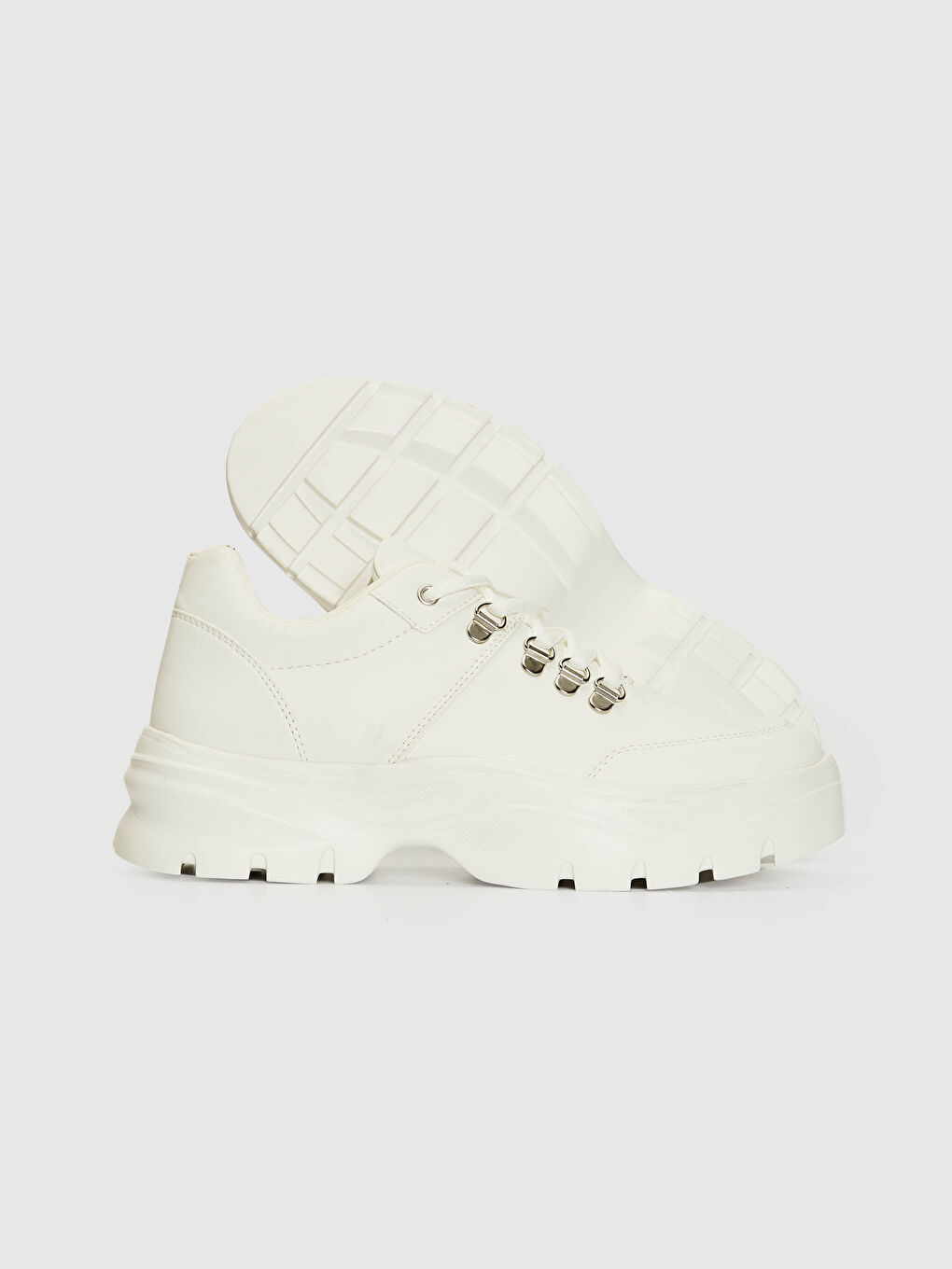 Beyaz Kadın Bağcıklı Sneaker-3