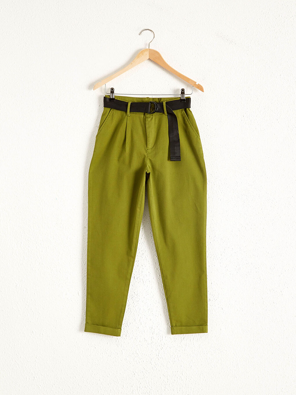 Comfortable Fit Straight Pocket Belt Detail Women's Trousers