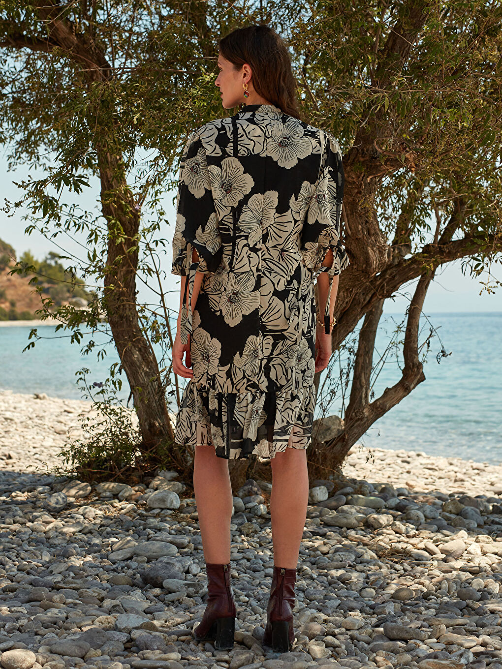 スーツ・フォーマル・ドレス back open geometric dress Women's Reto Bodycon Midi Dresses 3/4 Sleeve Teacher Church