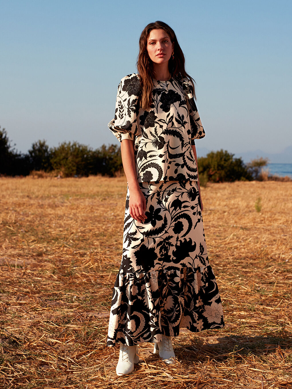 Blouse Florale à Col Rond pour Femmes-1