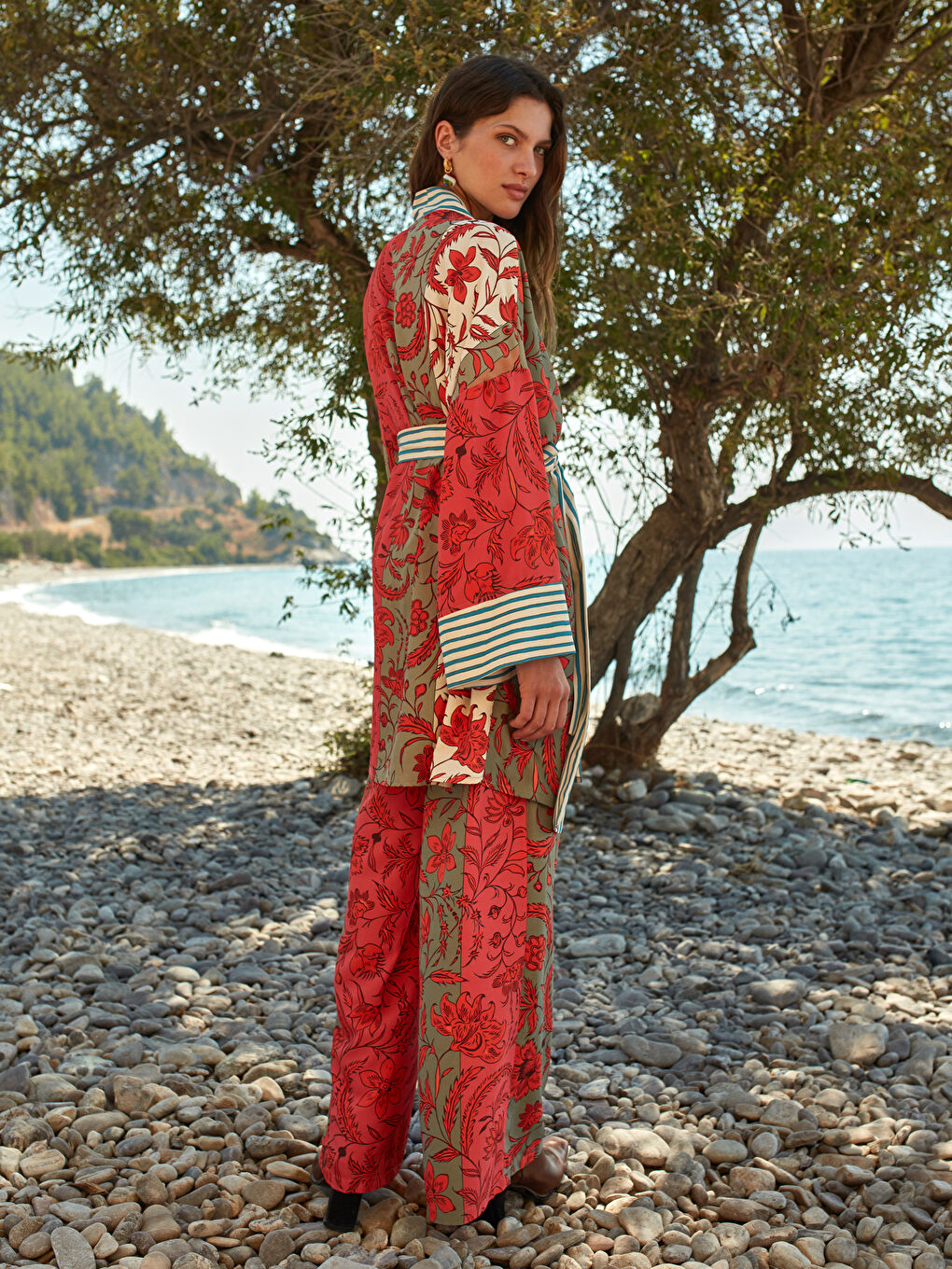 Pantalon Palazzo Femme à Taille Nouée Coupe Confortable avec Détails Poches-1