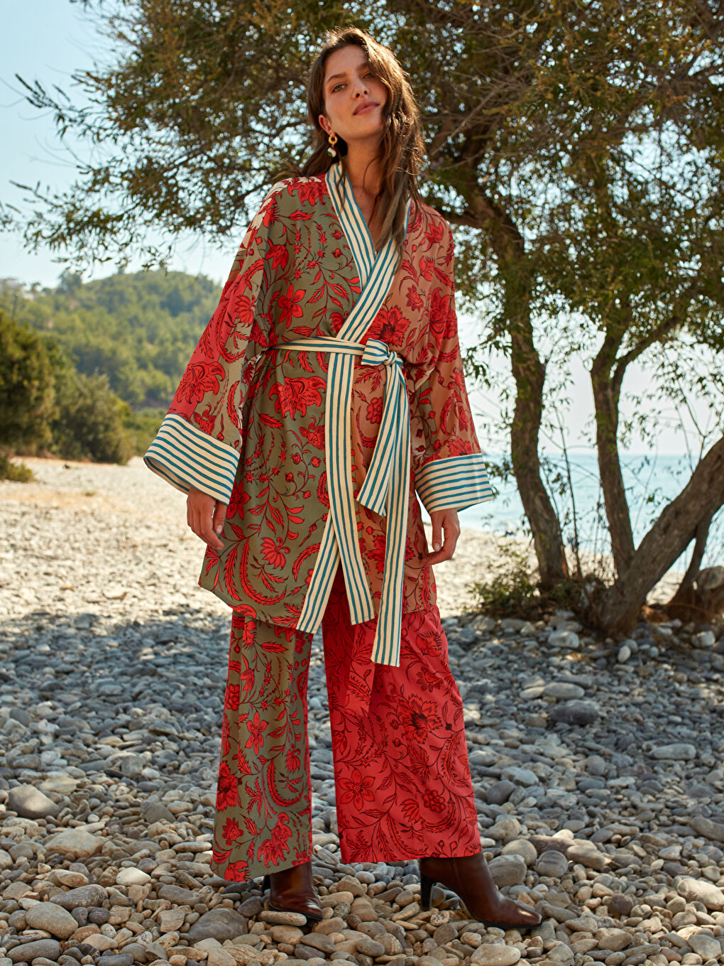 Pantalon Palazzo Femme à Taille Nouée Coupe Confortable avec Détails Poches-3