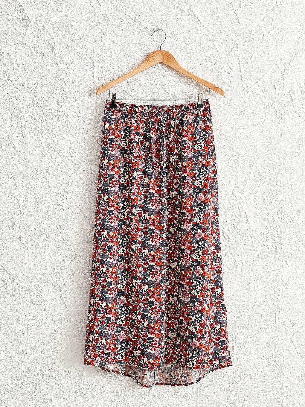 Karışık Beli Lastikli Desenli Uzun Etek
