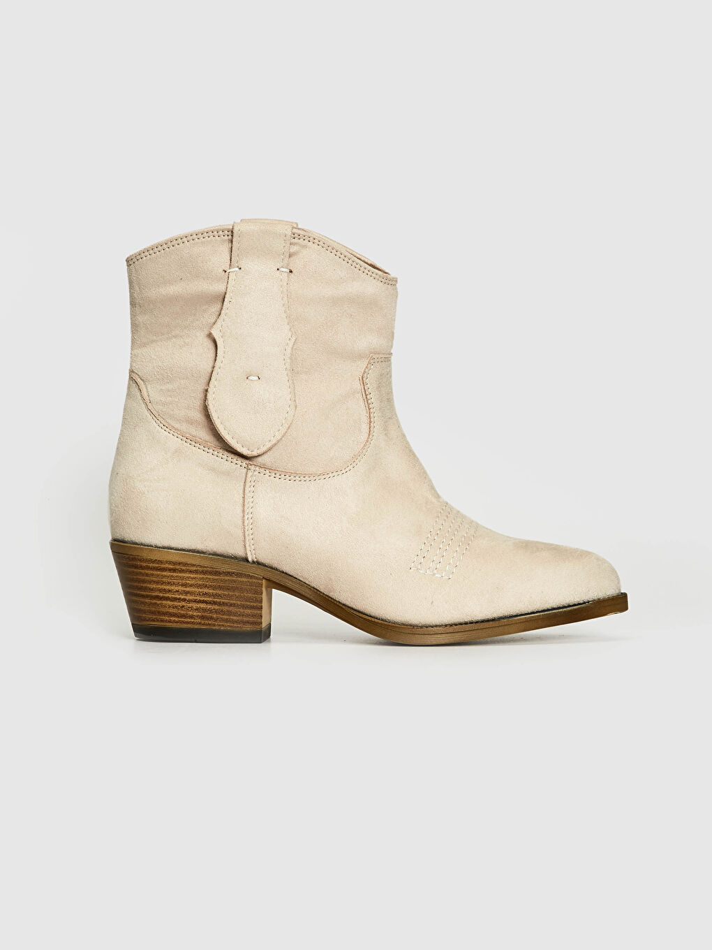 Bej Kadın Deri Topuklu Bot-4