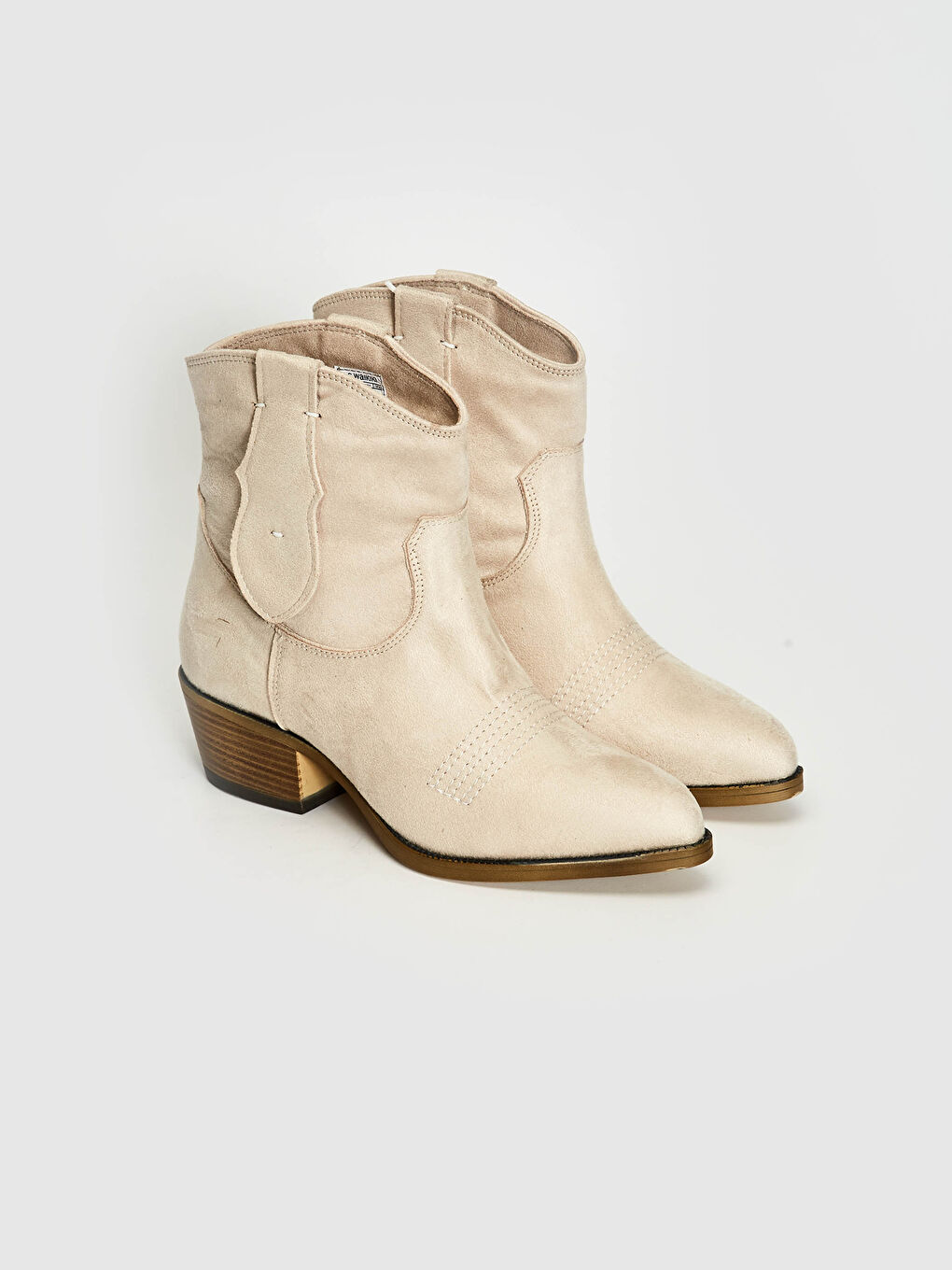 Bej Kadın Deri Topuklu Bot-5