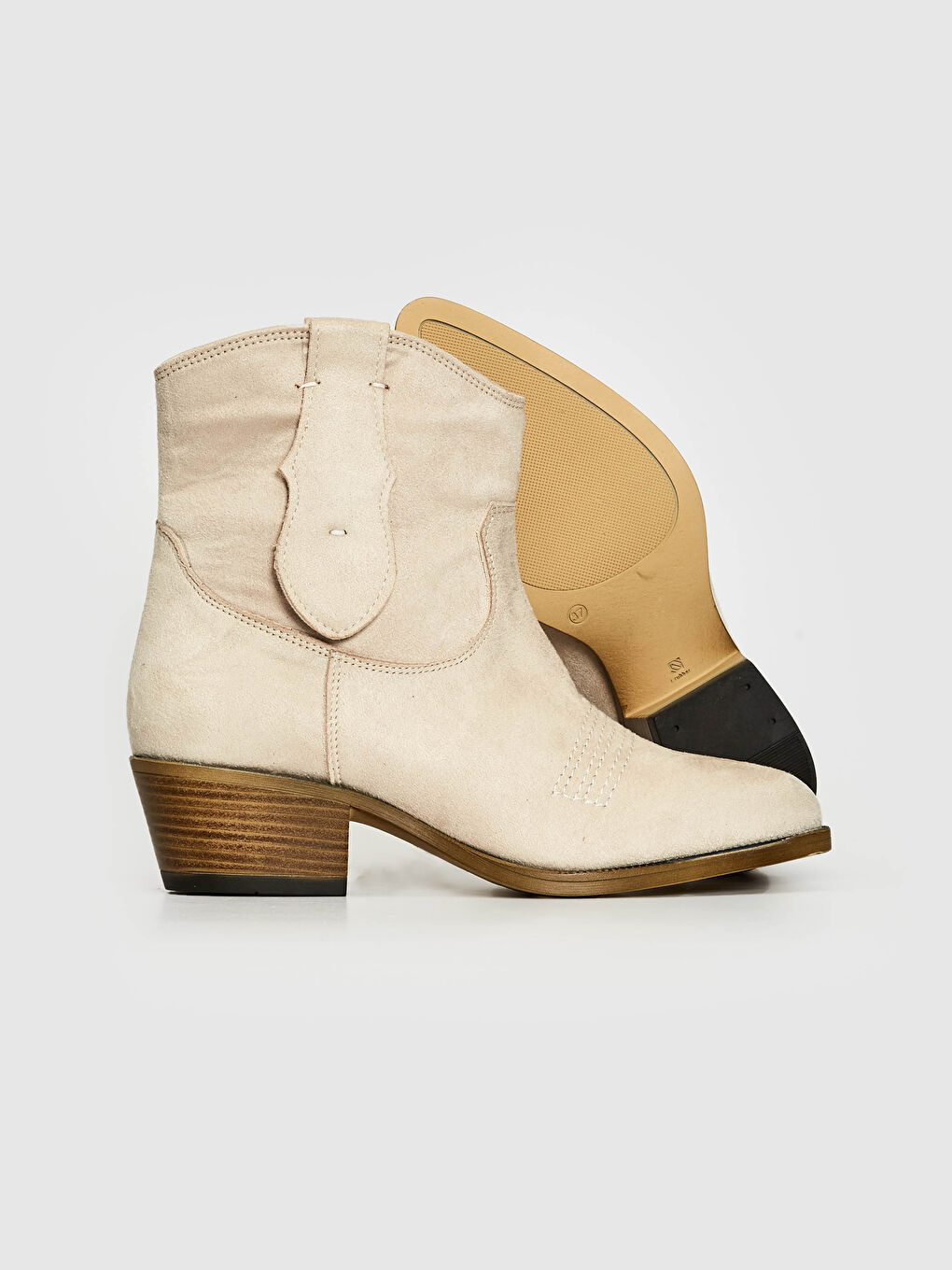 Bej Kadın Deri Topuklu Bot-7