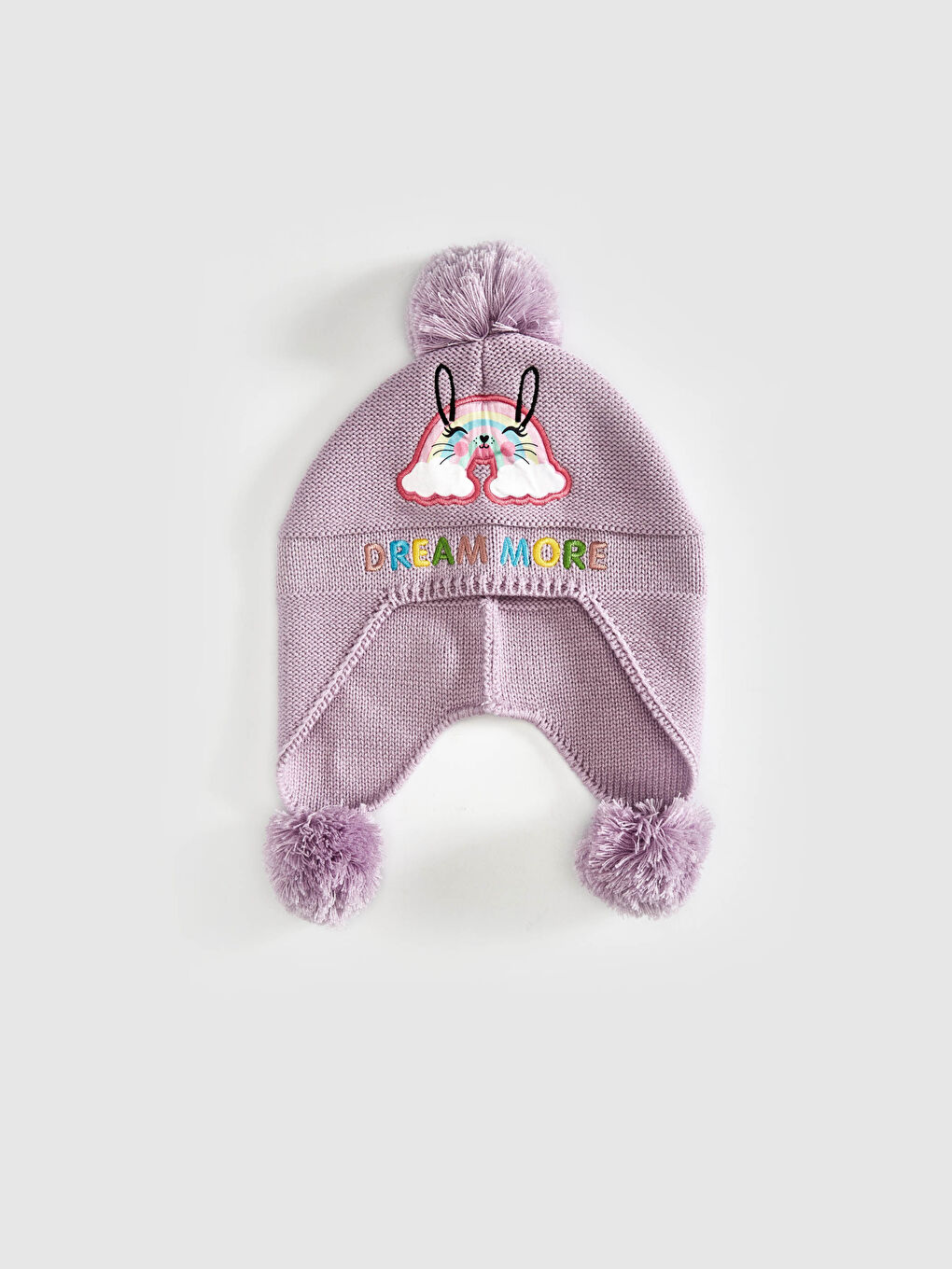 გოგონას ტრიკოტაჟის ბერეტი პომპონებით