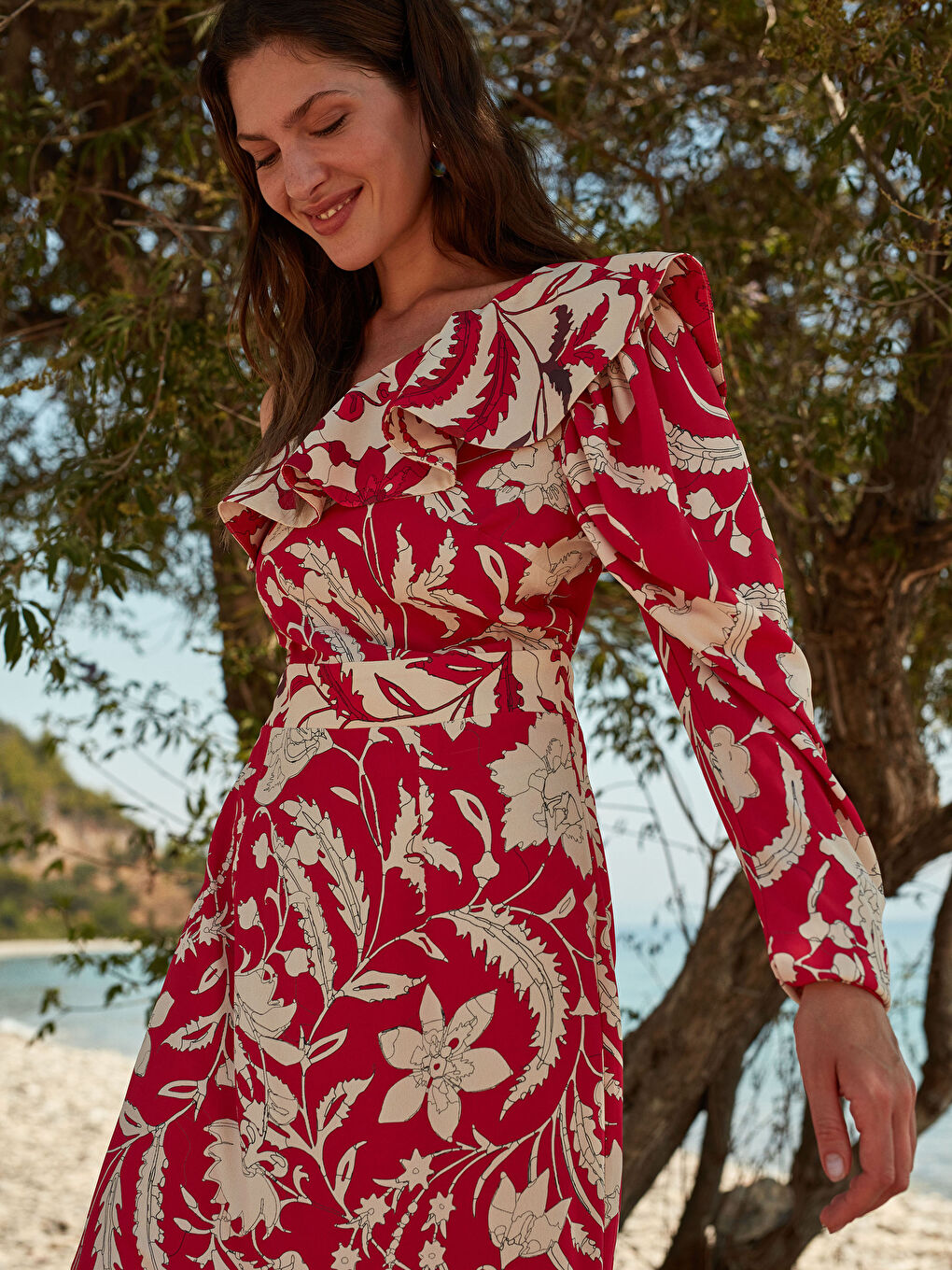 Floral Asymmetrical Cut Women's Dress-5