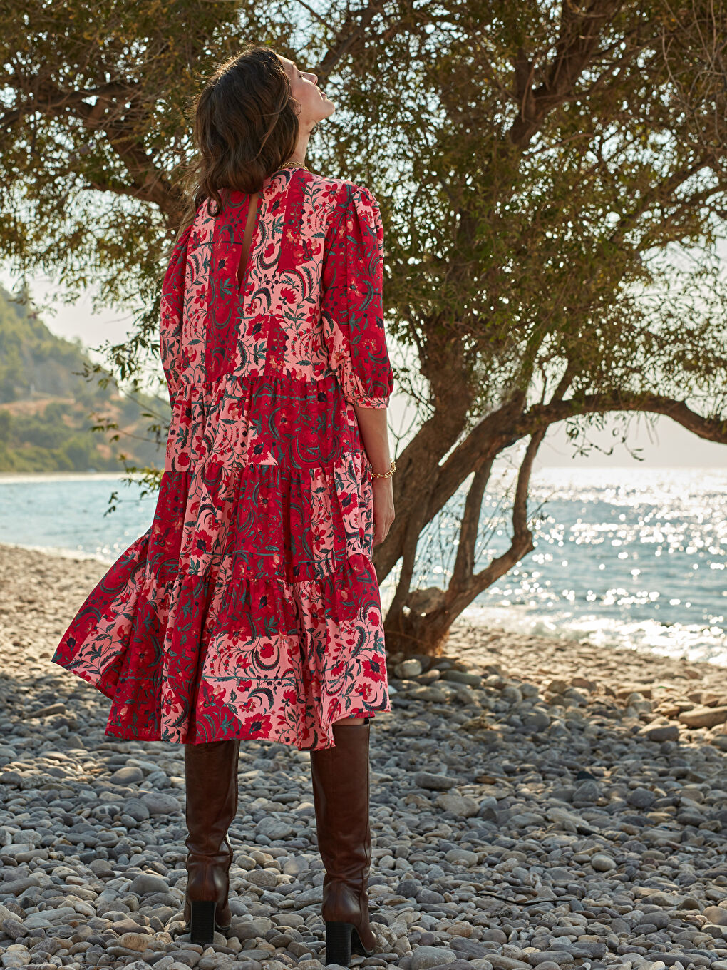 Kırmızı Çiçekli Kadın Elbise-3