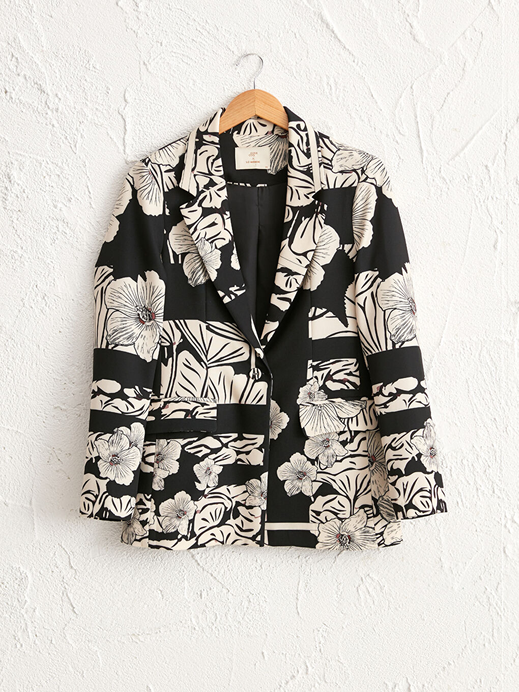 Siyah Çiçekli Kadın Blazer Ceket-1