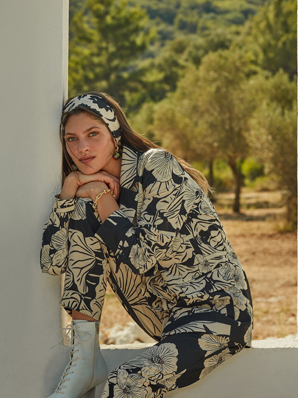 Siyah Çiçekli Kadın Blazer Ceket-2