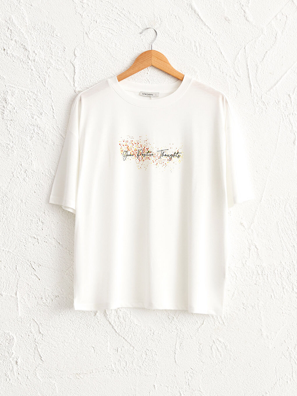 Ekru Bisiklet Yaka Yazı Baskılı Kısa Kollu Kadın Tişört