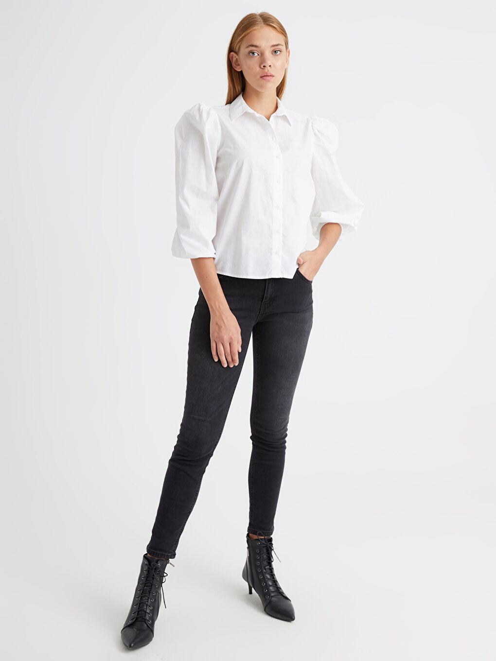 Standard Fit Long Sleeve Women's Plain Poplin Shirt-2