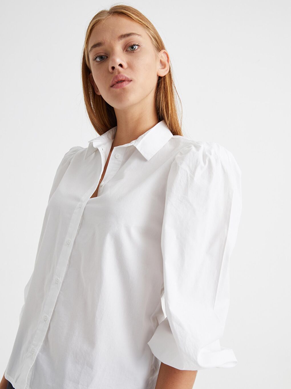 Standard Fit Long Sleeve Women's Plain Poplin Shirt-3