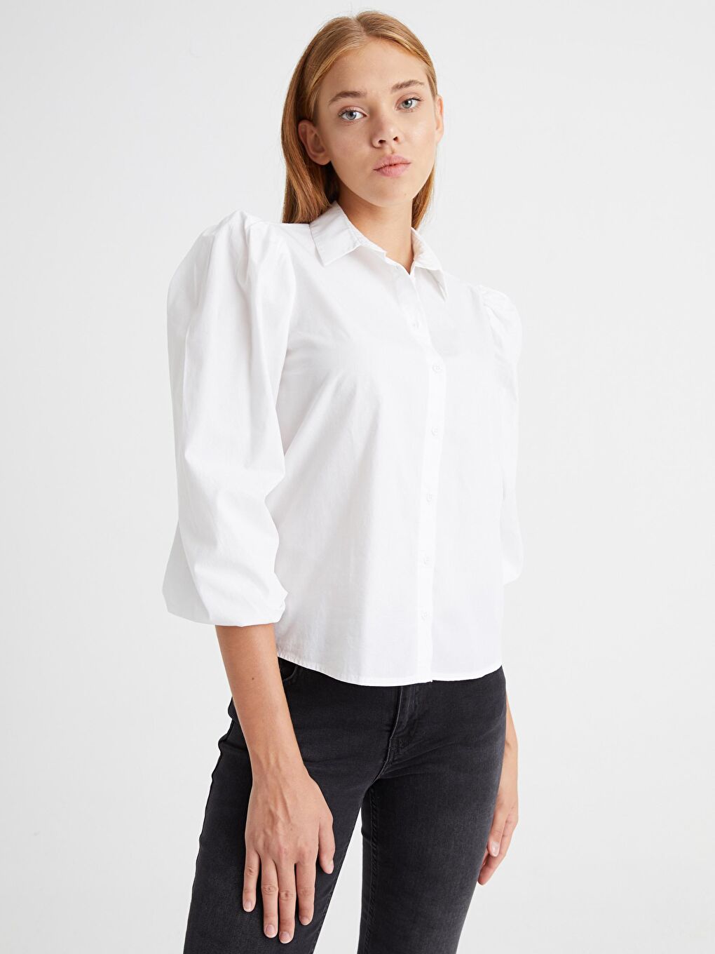 Standard Fit Long Sleeve Women's Plain Poplin Shirt-1