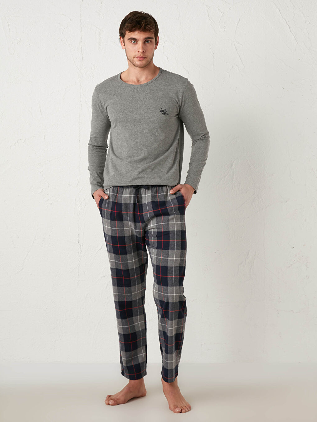 Gri Standart Kalıp Pijama Takımı-1