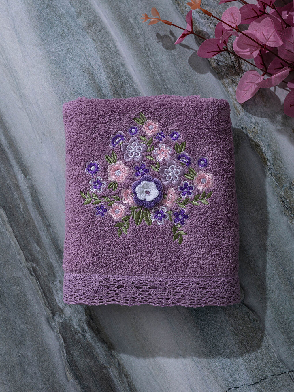 Flower Embroidery Face Towel-1