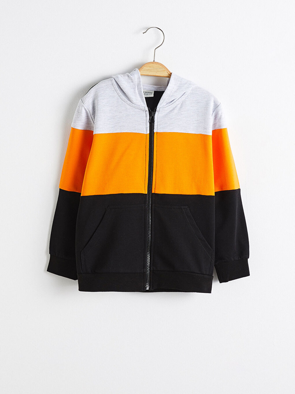 Gri Erkek Çocuk Fermuarlı Kapüşonlu Sweatshirt