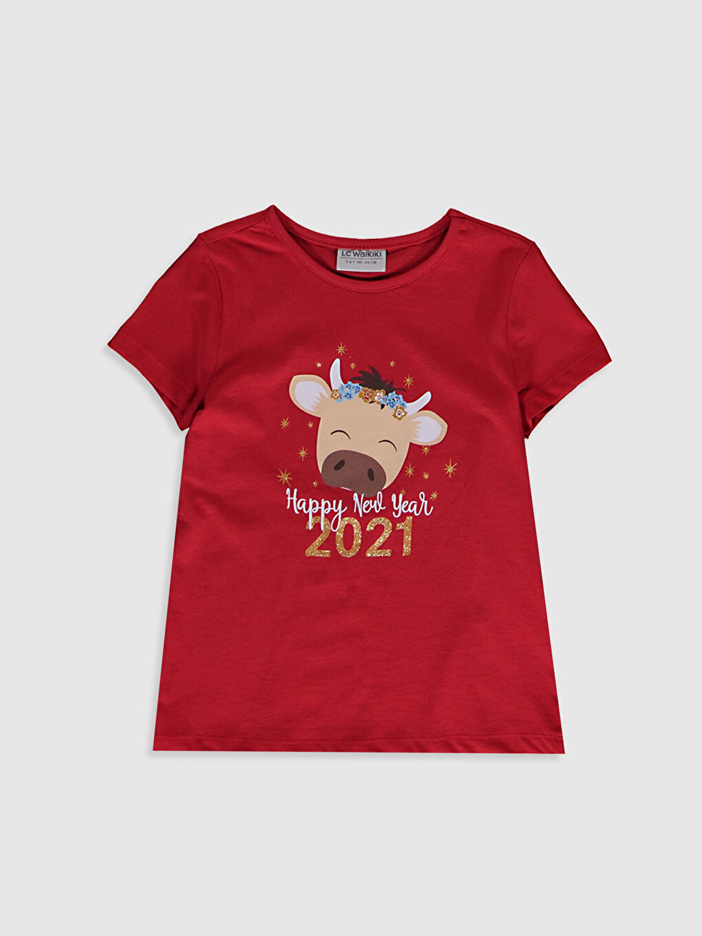 LCW Kids Girl's New Year Themed Cotton T-Shirt -0WEY11Z4-H1C