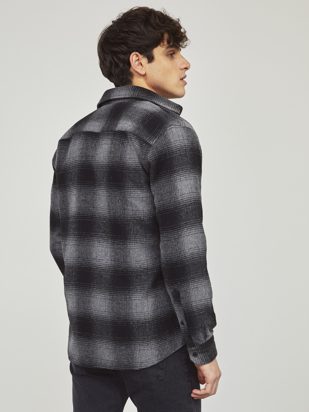 Antrasit Slim Fit Uzun Kollu Ekose Erkek Oduncu Gömlek-1