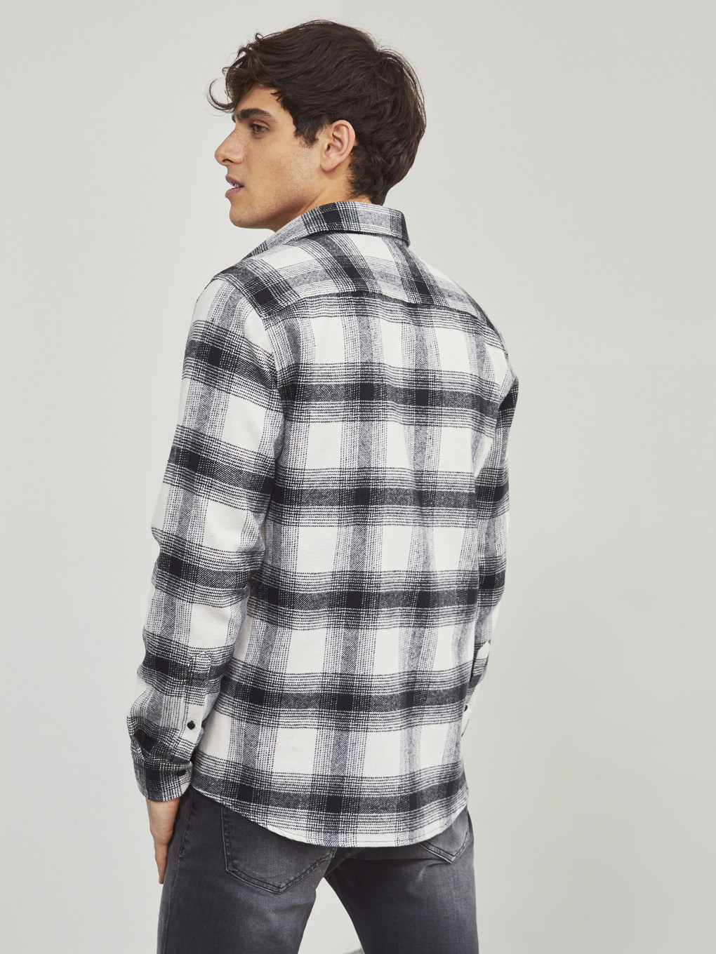 Beyaz Slim Fit Uzun Kollu Ekose Erkek Oduncu Gömlek-2