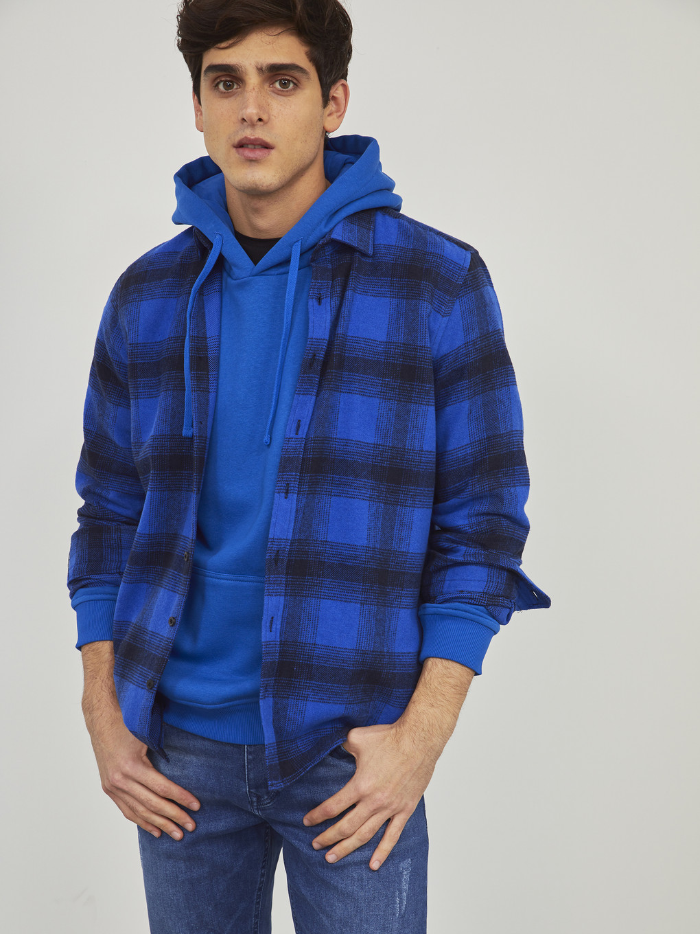 Mavi Slim Fit Uzun Kollu Ekose Erkek Oduncu Gömlek-3