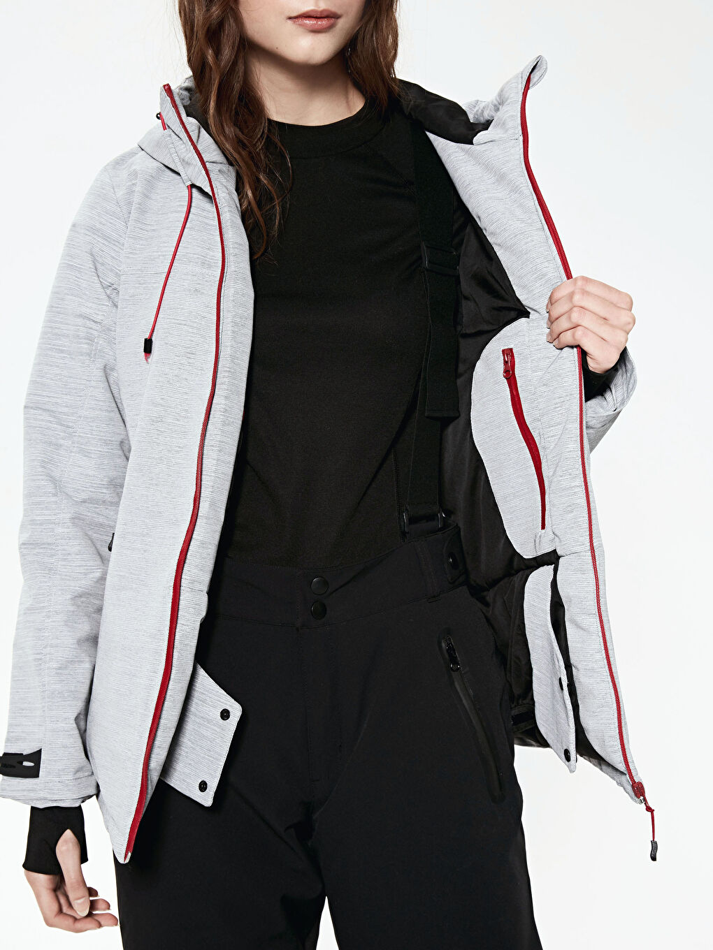 ქალებისთვის სათხილამურო ქურთუკი კაპიუშონიანი სწორი გრძელმკლავიანი-1