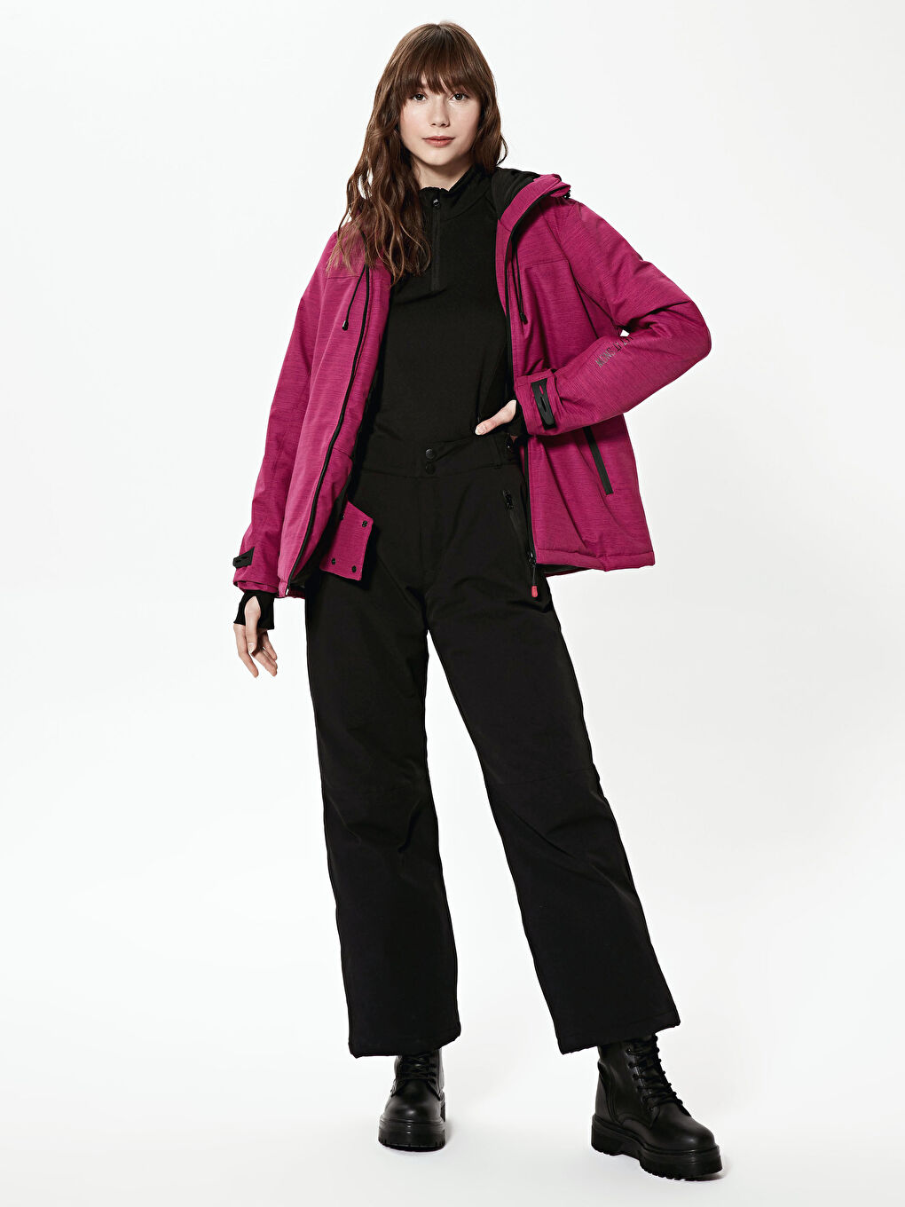 Women's Ski Jacket With Hooded Straight Long Sleeve-3