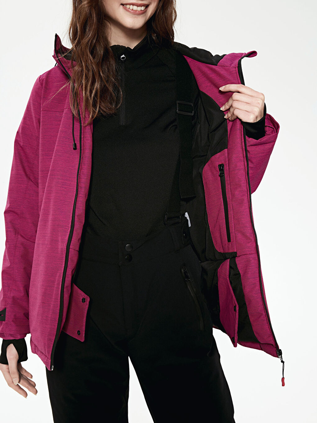 Women's Ski Jacket With Hooded Straight Long Sleeve-5