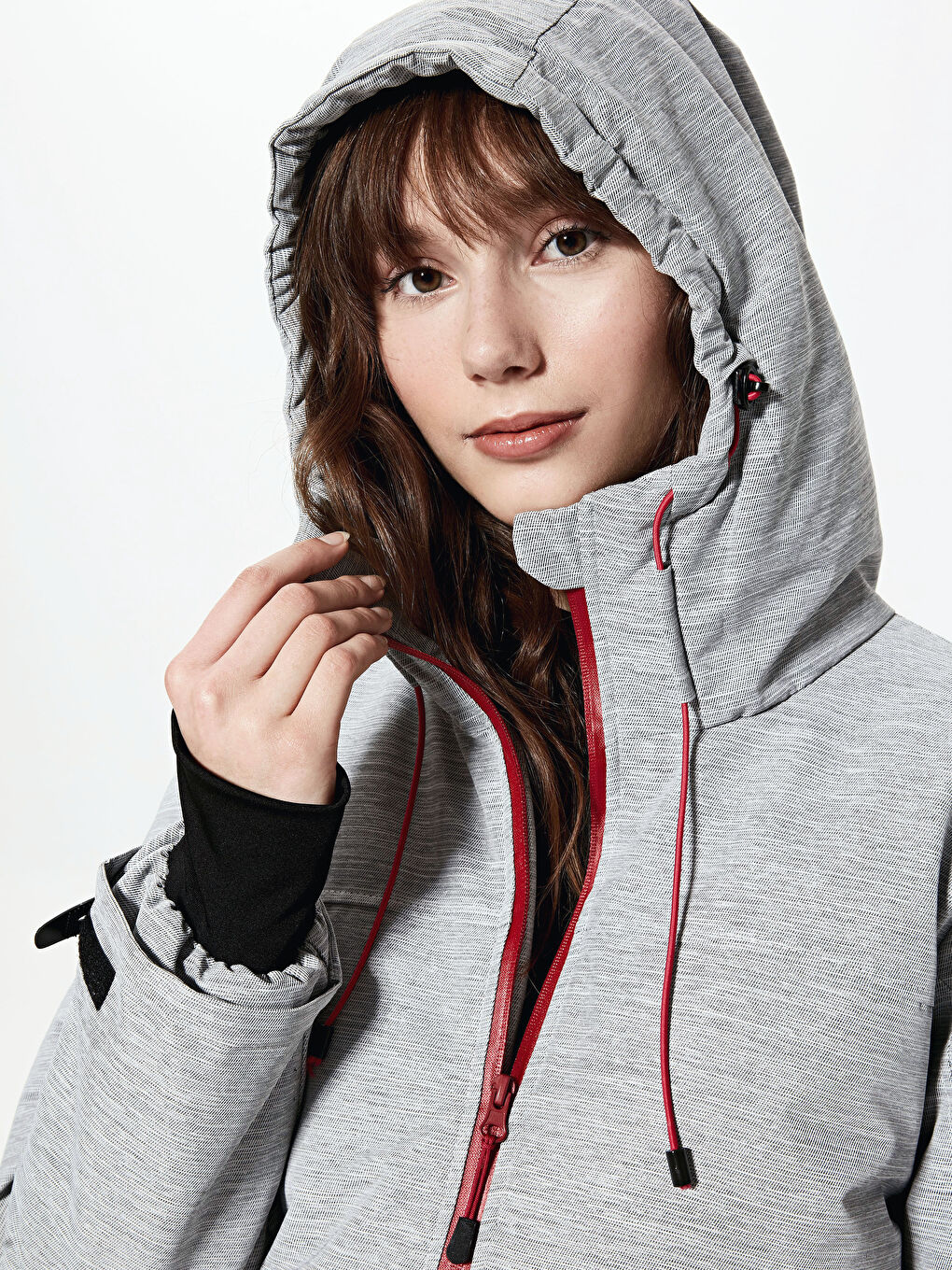 ქალებისთვის სათხილამურო ქურთუკი კაპიუშონიანი სწორი გრძელმკლავიანი-4