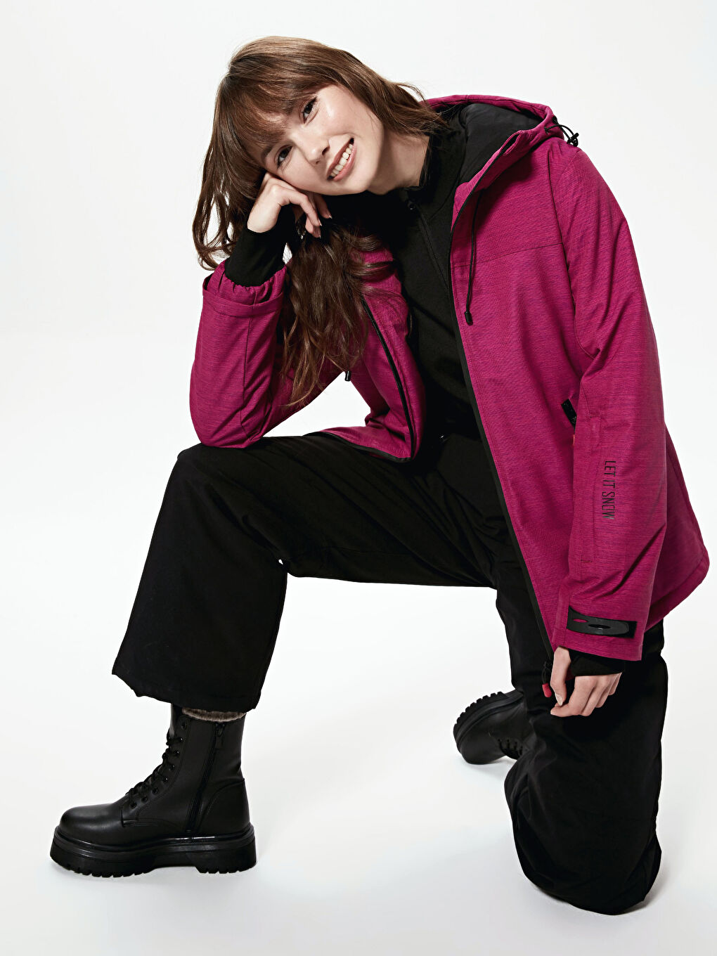 Women's Ski Jacket With Hooded Straight Long Sleeve-1