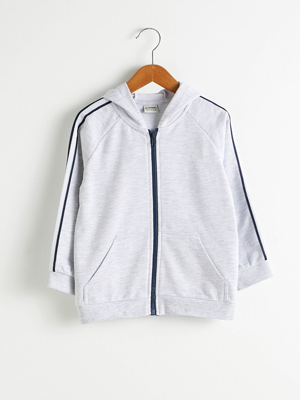 Gri Erkek Çocuk Fermuarlı Kapüşonlu Sweatshirt