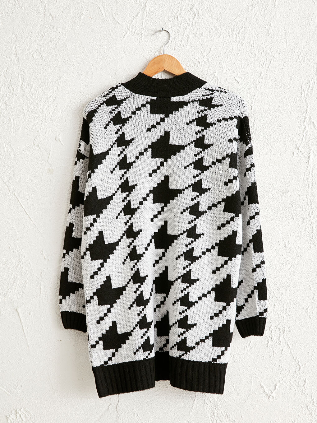 Ekru Desenli Uzun Triko Hırka-2