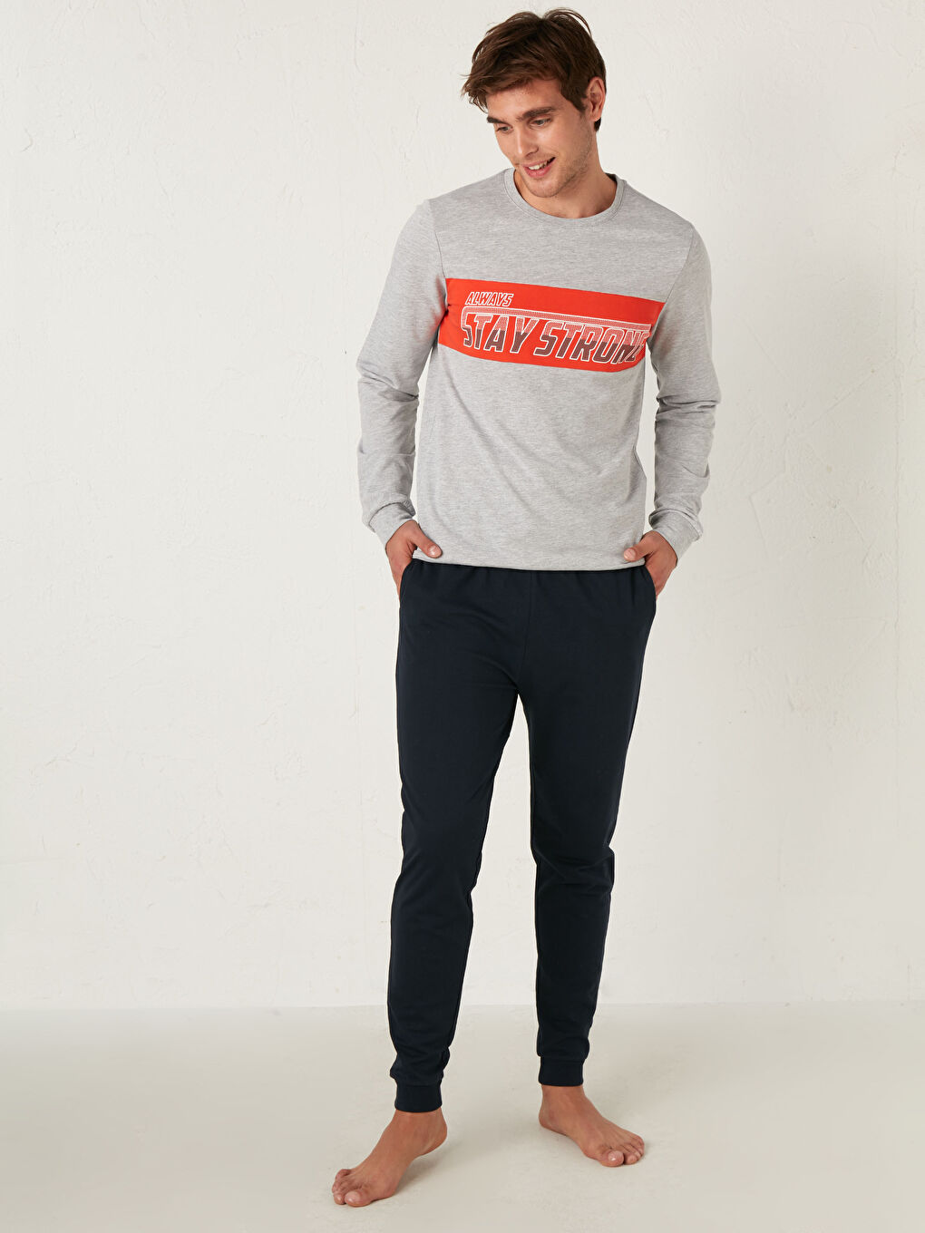 Gri Standart Kalıp Pijama Takımı-1