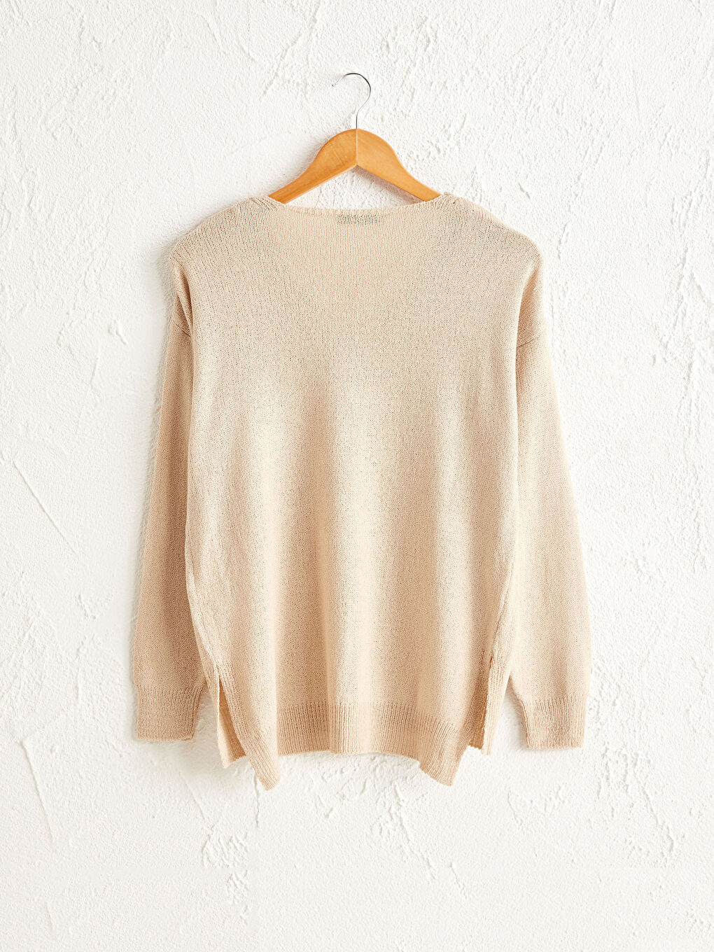 Однотонный Легкий Трикотажный Джемпер С V-Образным Вырезом-2