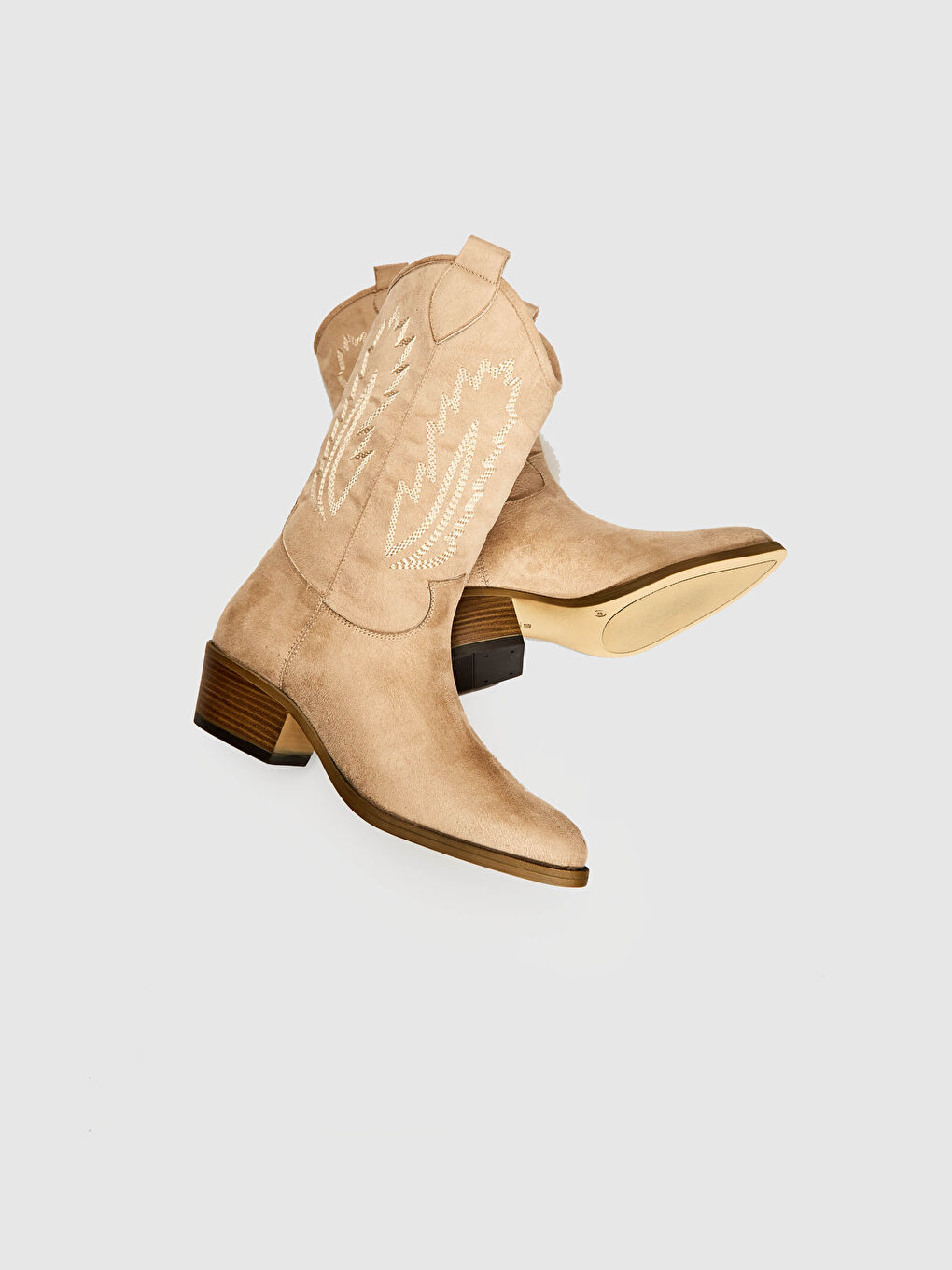 Bej Kadın Topuklu Çizme-5