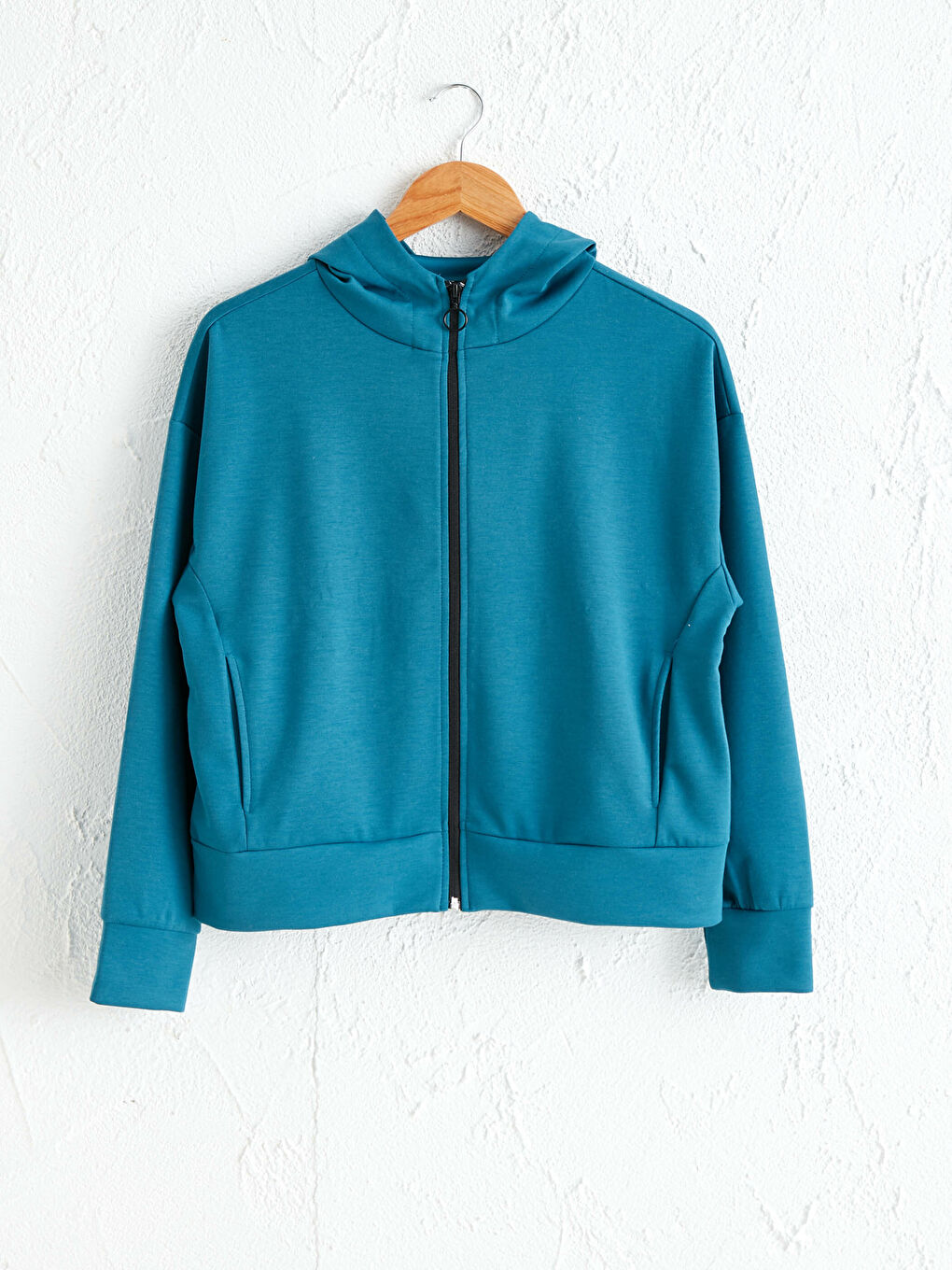 Petrol Kapüşonlu Fermuarlı Aktif Spor Sweatshirt