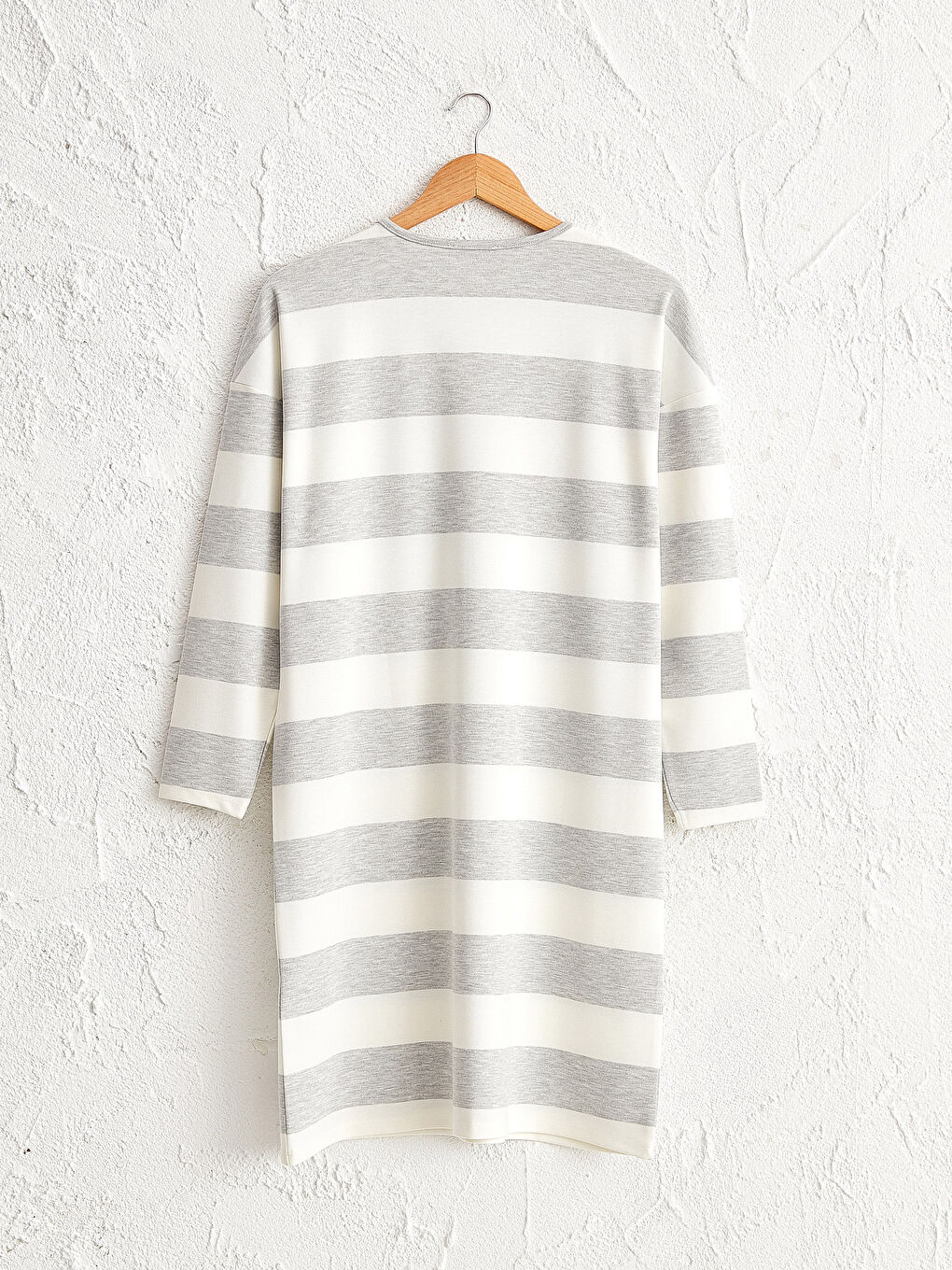 Gri Uzun Kollu Çizgili Tunik-1