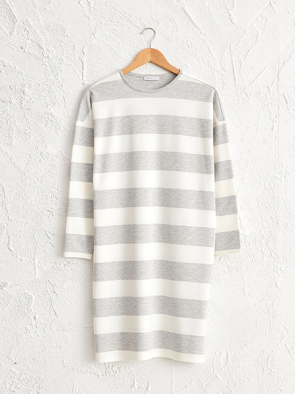 Gri Uzun Kollu Çizgili Tunik