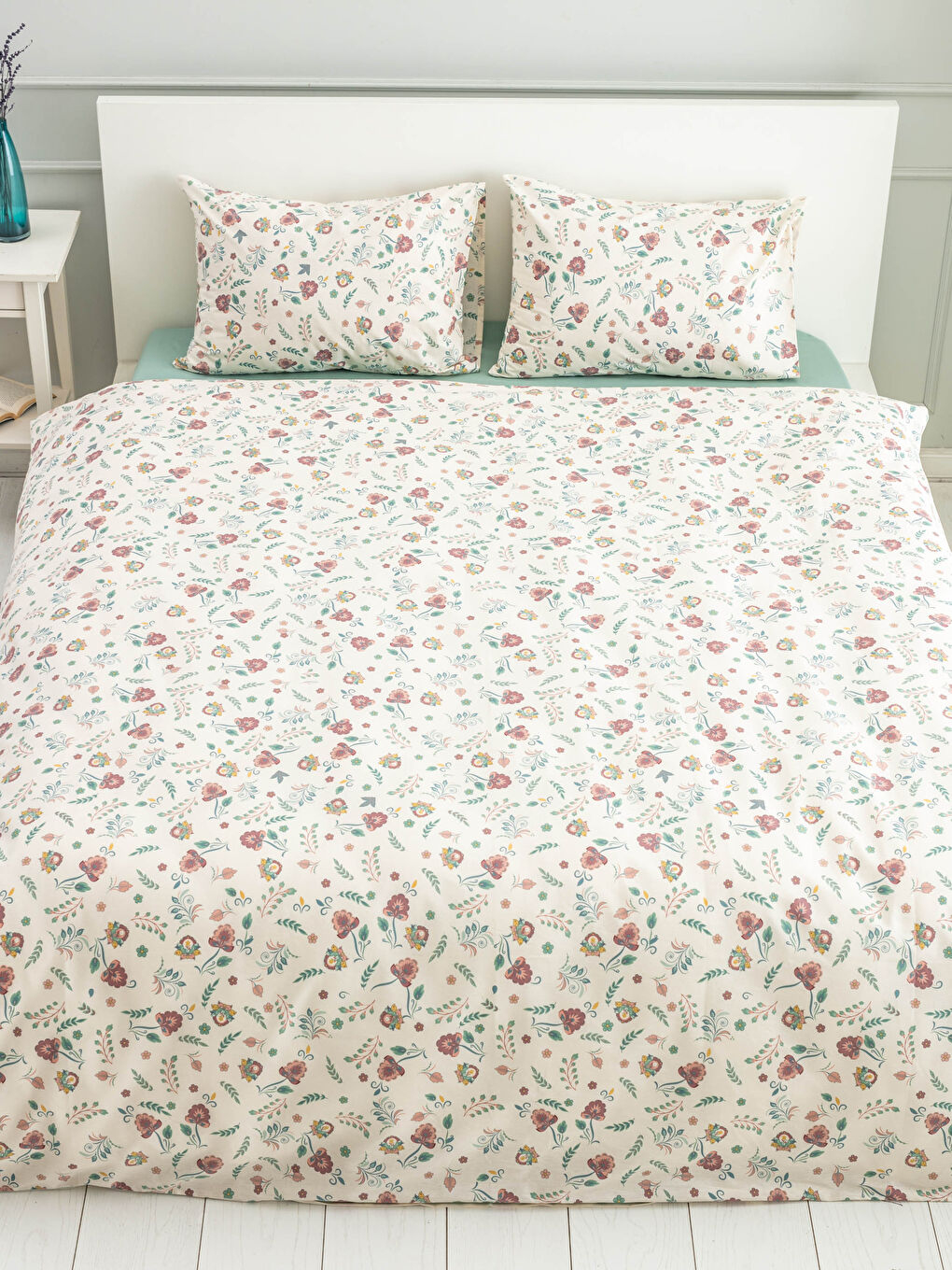 طقم غطاء لحاف مزدوج كامل مطبوع مُزهر بوجهين-3