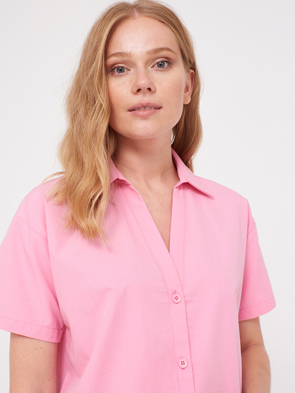 Loose Fit Plain Poplin Shirt-2