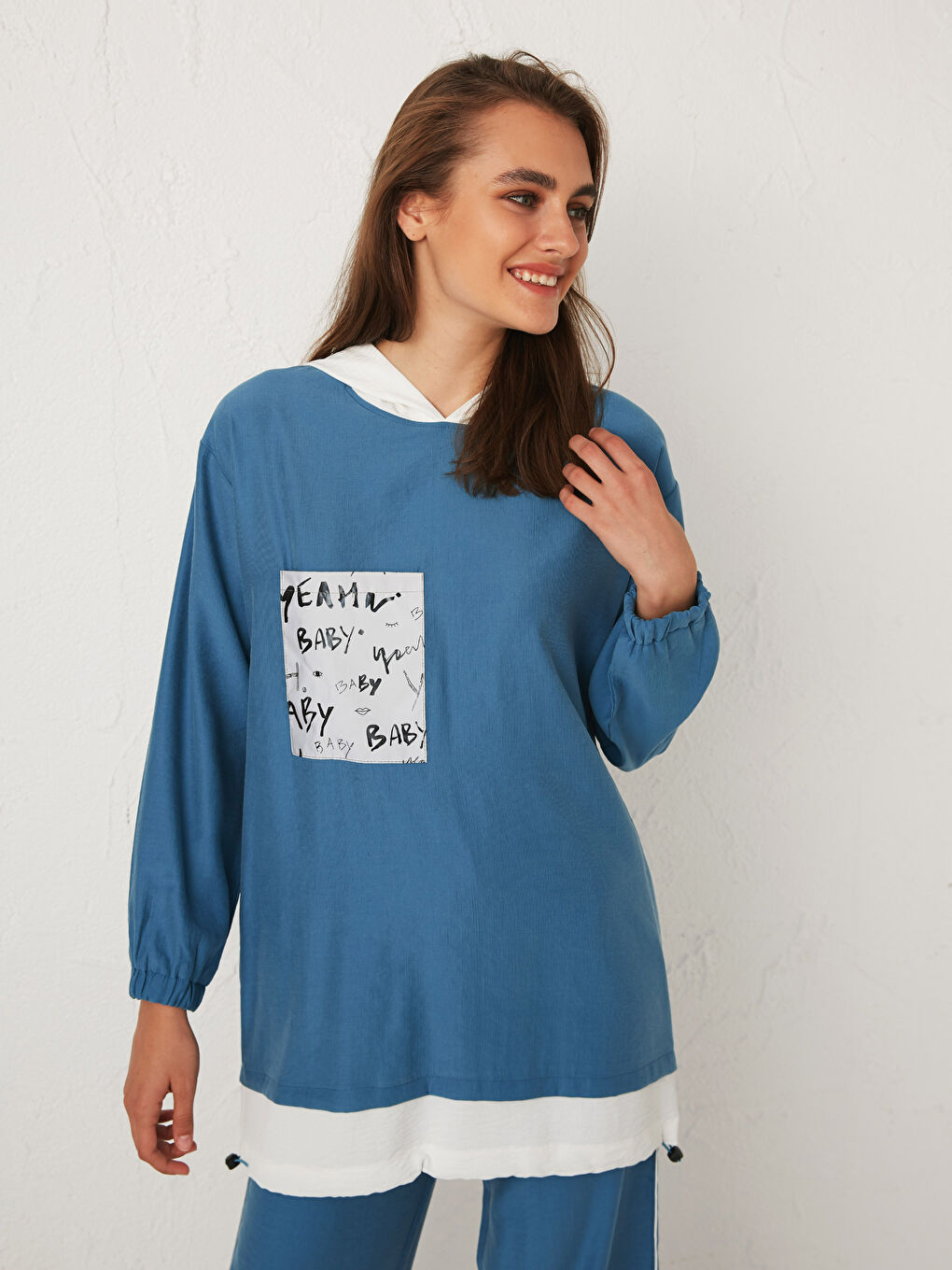 Rahat Kalıp Uzun Kollu Kadın Cep Detaylı Tunik-1