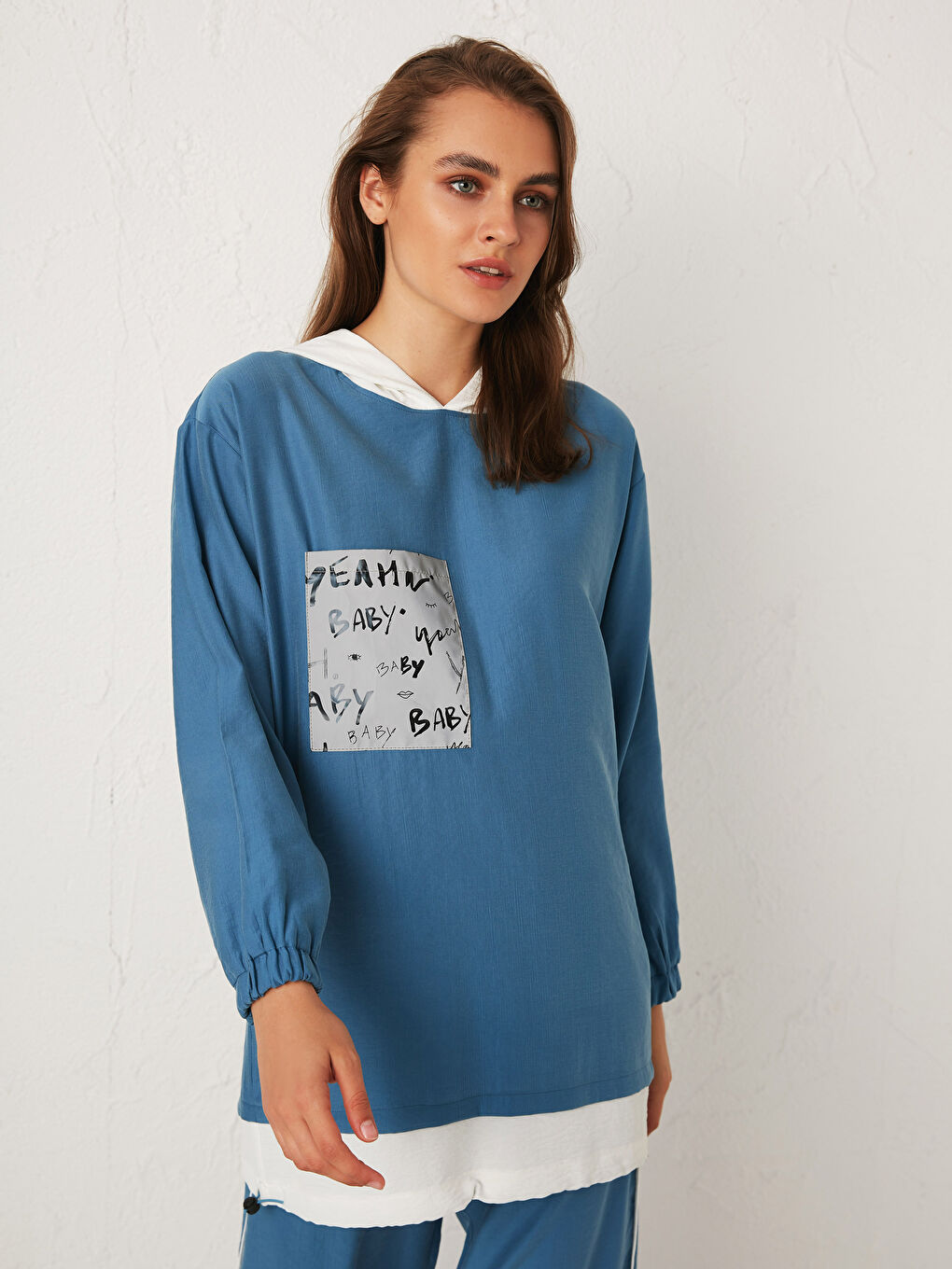 Rahat Kalıp Uzun Kollu Kadın Cep Detaylı Tunik