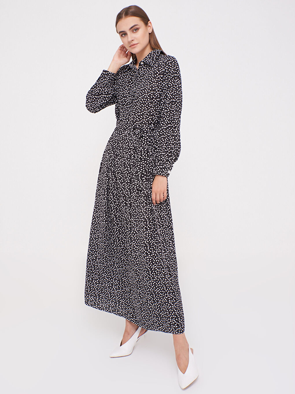 Çiçek Desenli Kuşaklı Elbise-1